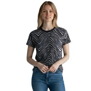 A.P.C. Blue and White Short Sleeve Tee with Zebra Print designer  tshirt Paris